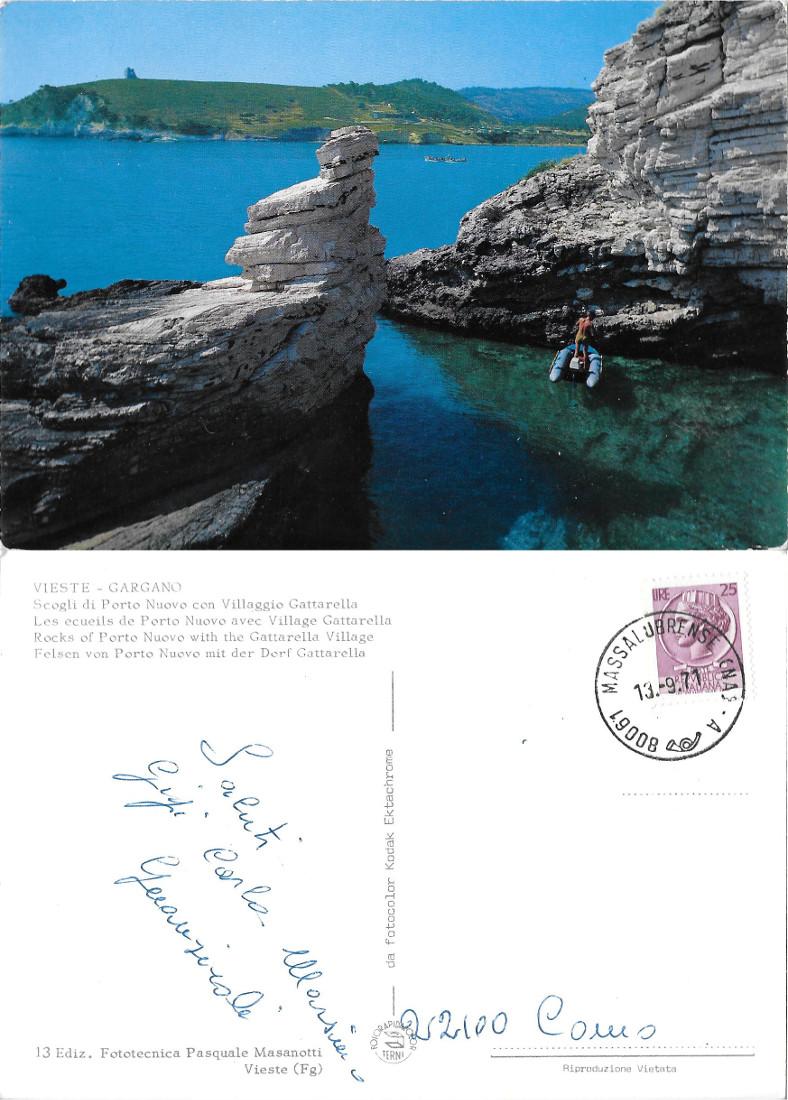 Vieste. Scogli di Porto Nuovo con Villaggio Gattarella. Viaggiata 1971