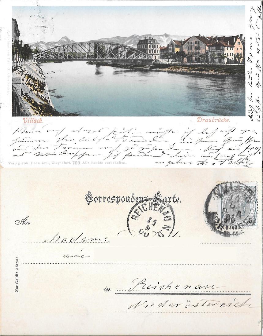 Villach, Draubrucke. Viaggiata 1900