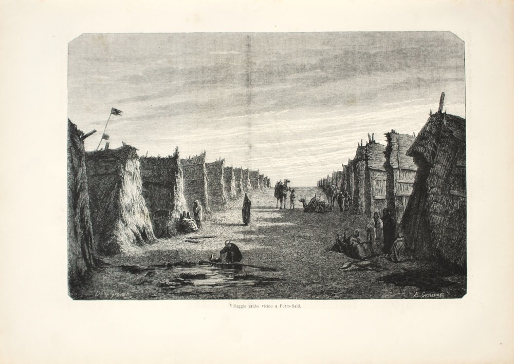 Villaggio arabo vicino a Porto-Said. Stampa 1863