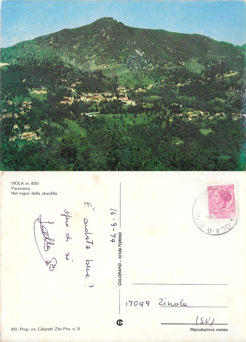 Viola (CN). Panorama. Viaggiata 1974