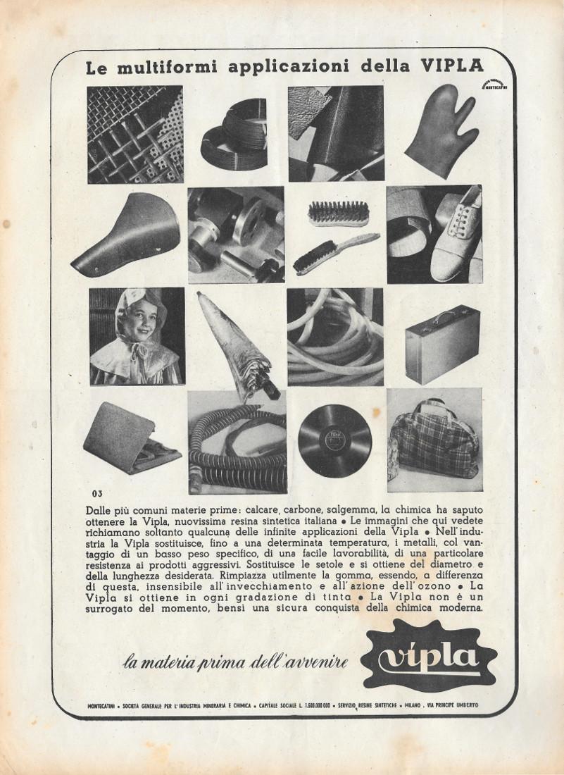 Vipla, la materia prima dell'avvenire . Pubblicita 1943