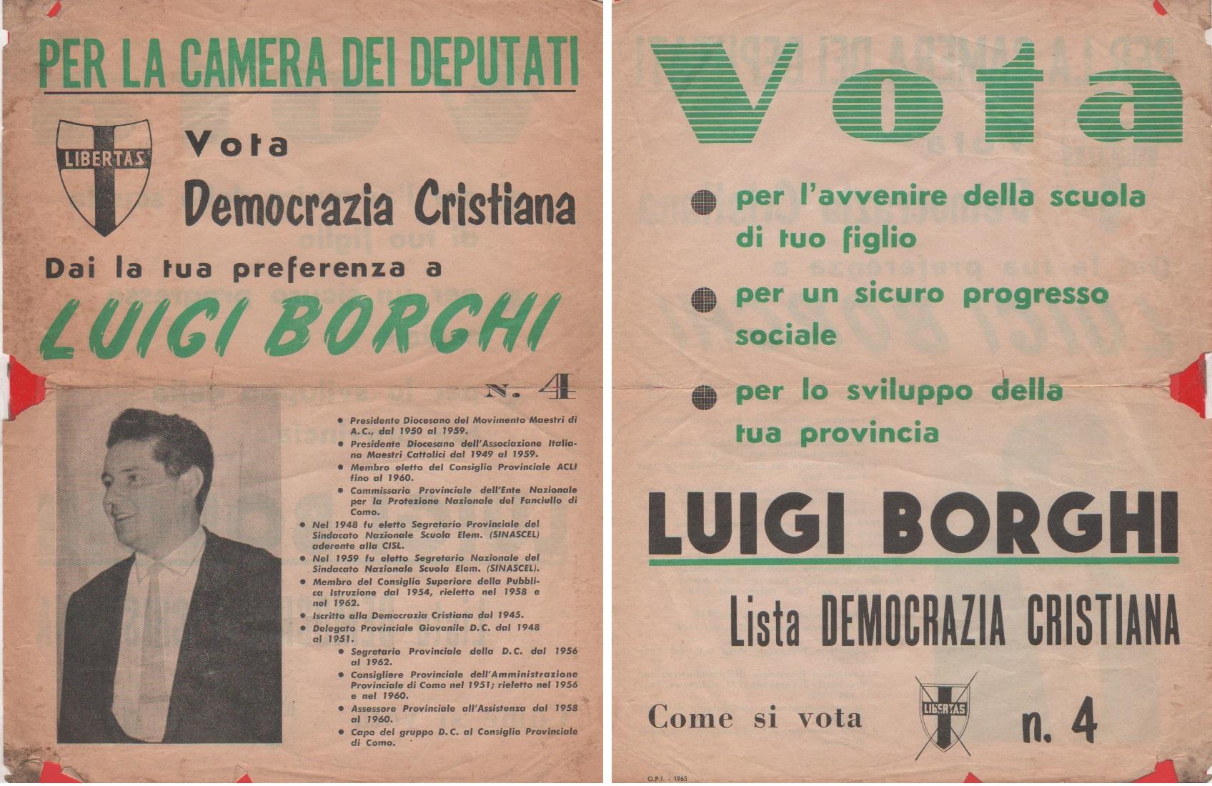 Volantino elettorale Luigi Borghi. Democrazia Cristiana. 1963