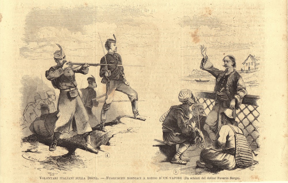 Volontari italiani sulla Drina. Fuorusciti bosniaci a bordo d'un vapore. …