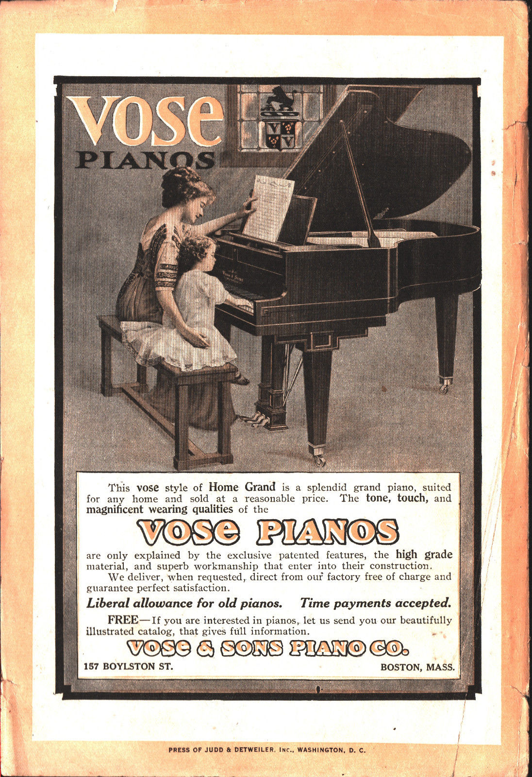 Vose pianos - Pubblicità 1912