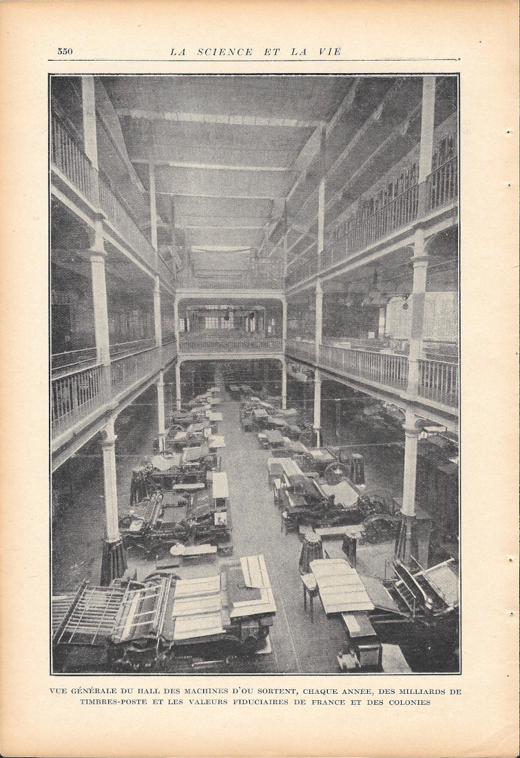 Vue générale du hall des machine pour le timbre-poste - …