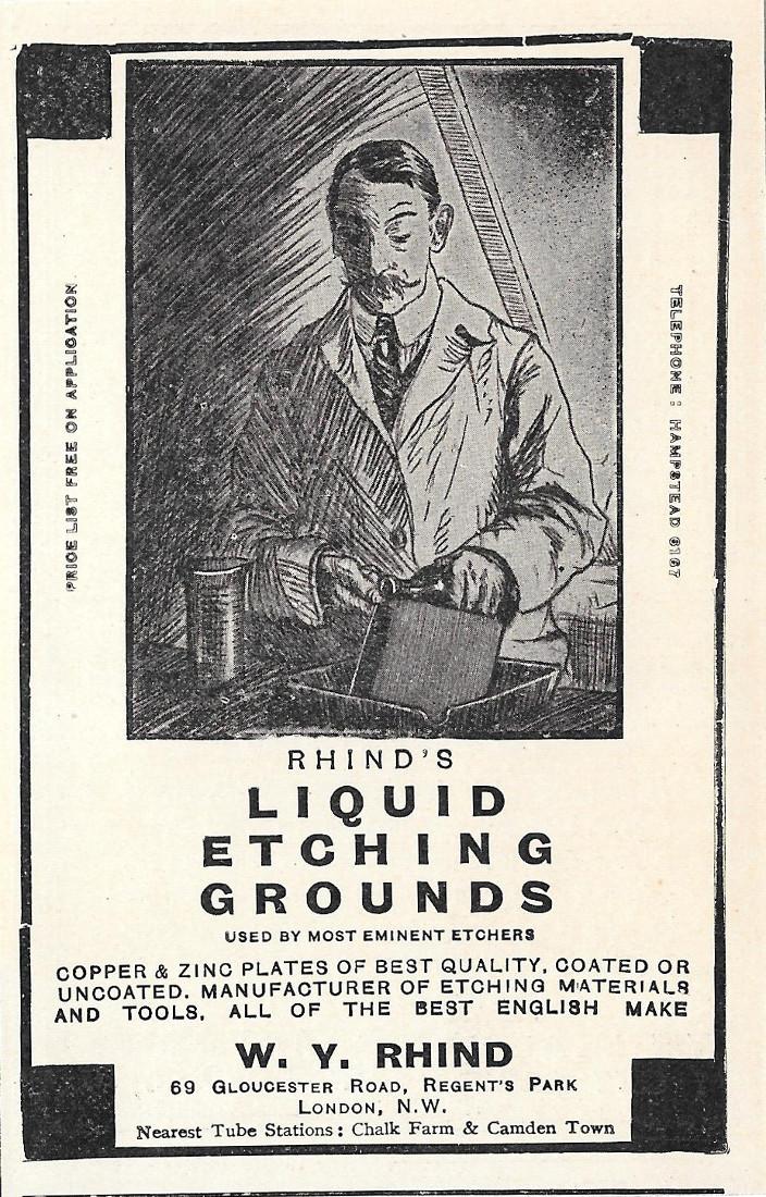 W.Y. Rhind, liquid etching grounds. Advertising 1921