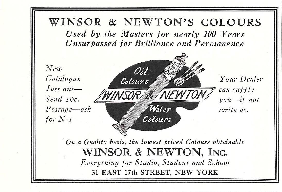 Winsor &amp; Newton colours. Pubblicita 1930