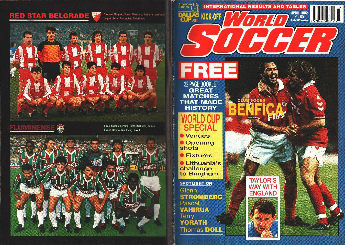 World Soccer. 1992 april. Club focus Benfica, Red Star Belgrado, …