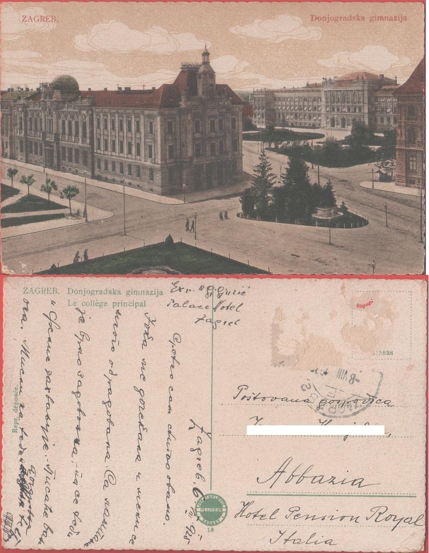 Zagreb (Croazia). Donjogradska gimnazija. Viaggiata 1925