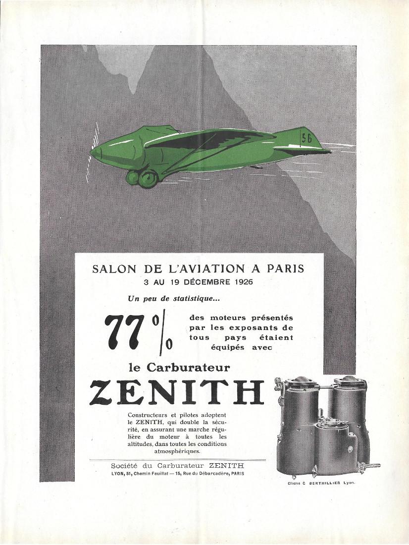 Zenith le Carbuteur/Le Démarreur S.M.N. Advertising 1927 fronte/retro