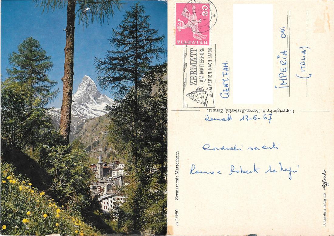 Zermatt con Matterhorn. Viaggiata 1967