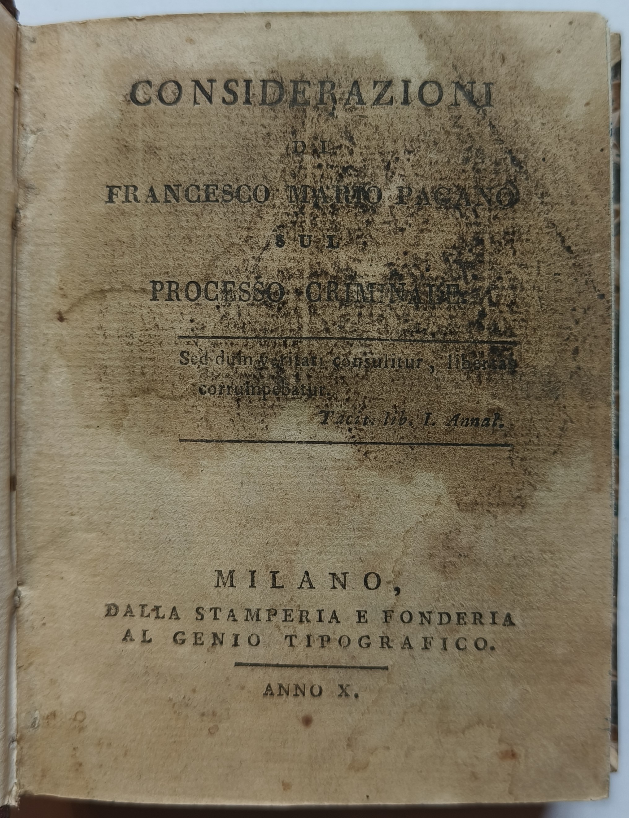 Considerazioni di Francesco Mario Pagano sul processo criminale