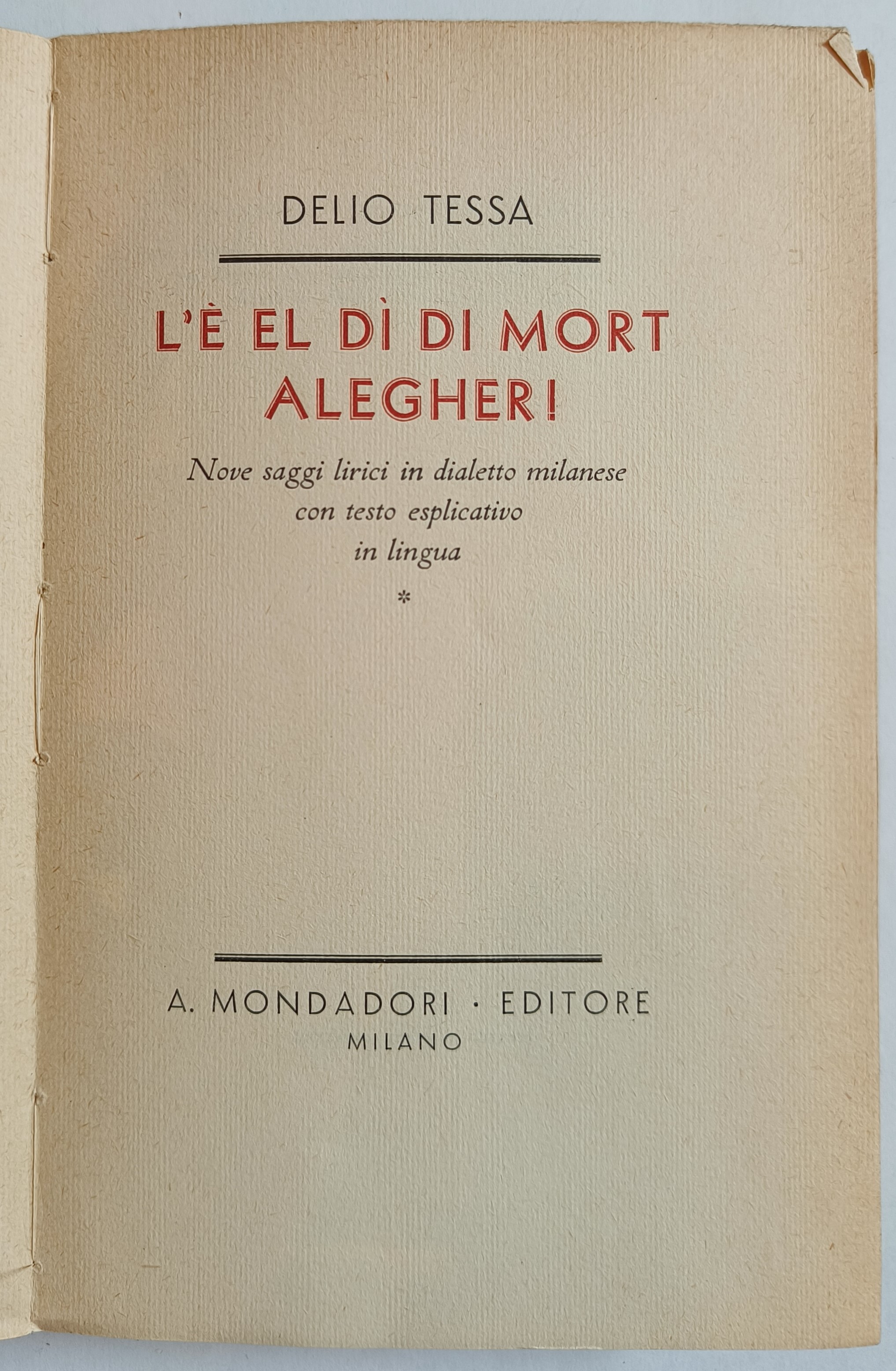 L'è el dì di mort, alegher! Nove saggi lirici in …