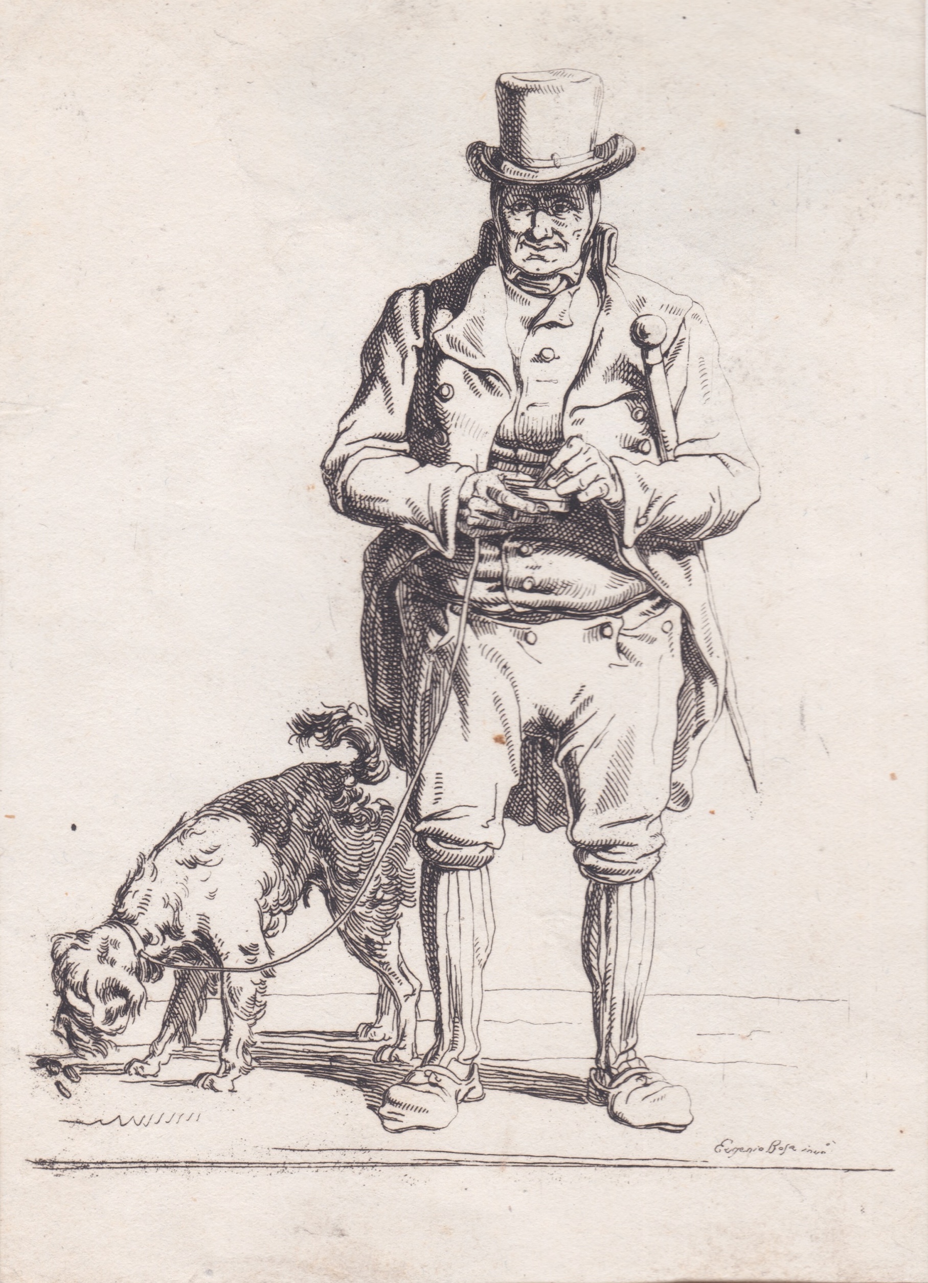 Ritratto di uomo con cane al guinzaglio