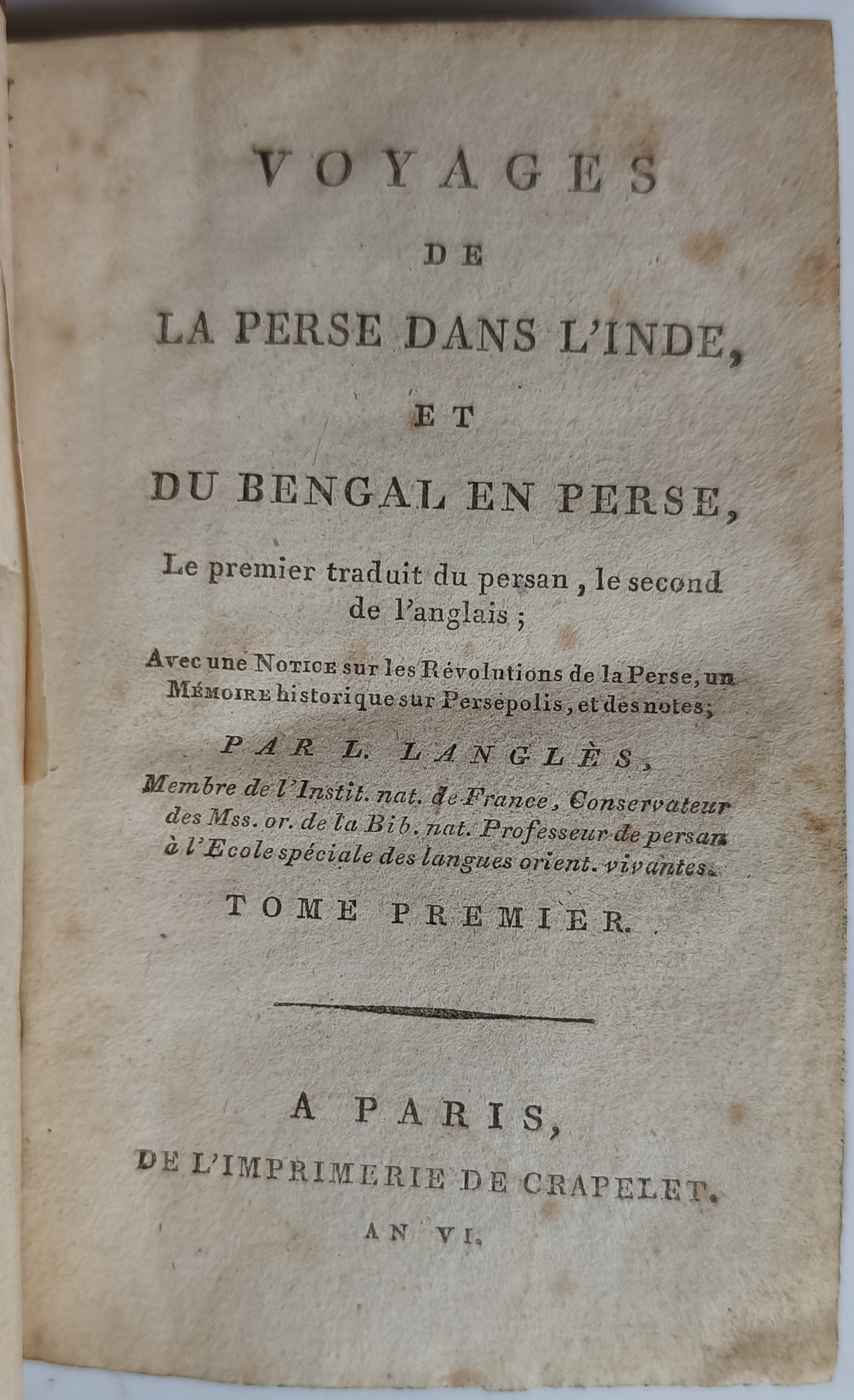 Voyages de la Perse dans l'Inde, et du Bengal en …