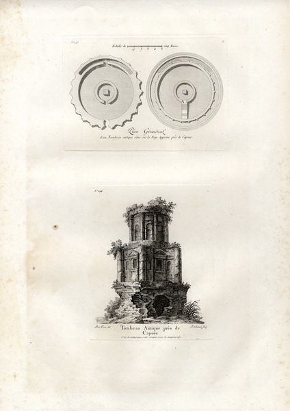 CAPUA - "Plan gÃ©ometral d'un Tombeau antique.Capoue". Pianta e veduta …