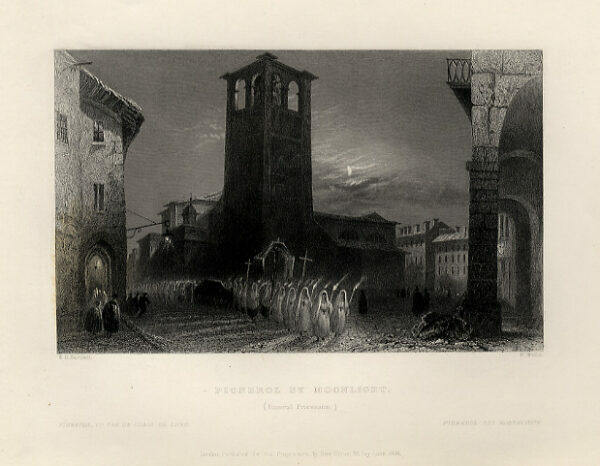 PINEROLO - "Pignerol by moonlight (Funeral procession)" Scena notturna con …