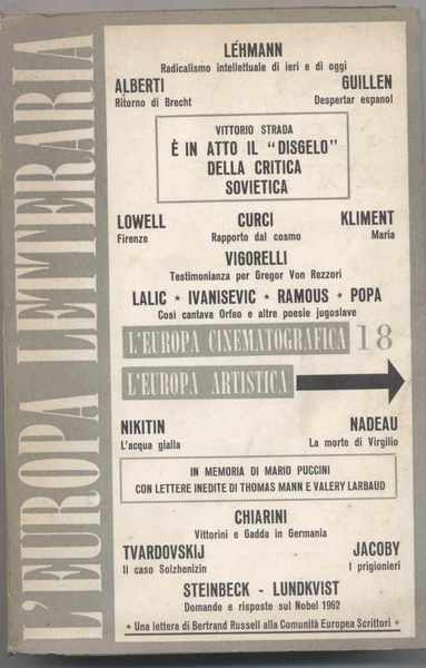 l'Europa letteraria - Rivista bimestrale dicembre 1962 Anno III n. …