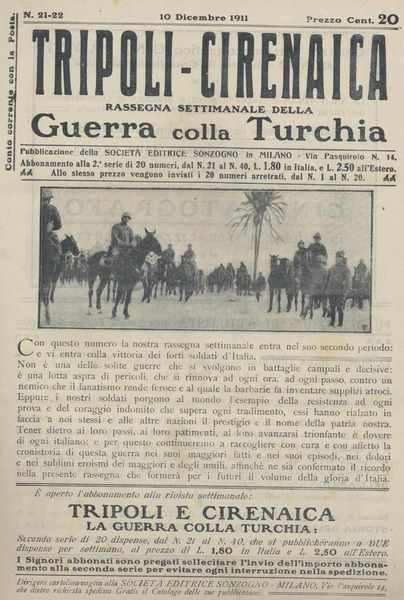 Tripoli-Cirenaica rassegna settimanale della guerra colla Turchia n. 21-22 del …