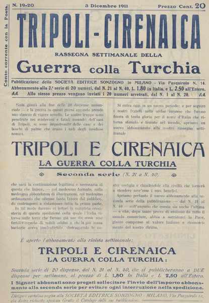 Tripoli-Cirenaica rassegna settimanale della guerra colla Turchia n. 19-20 del …