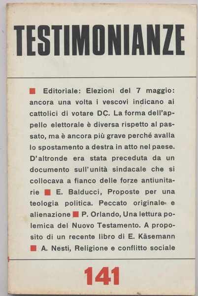 Testimonianze - n. 141 Gennaio-Febbraio 1972 (Rivista religiosa a carattere …