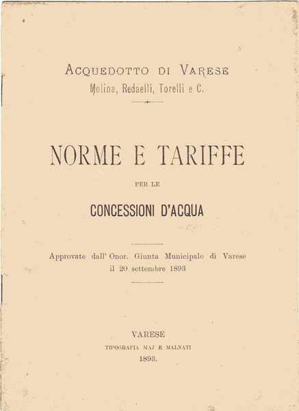 Acquedotto di Varese - Norme e tariffe per le concessioni …