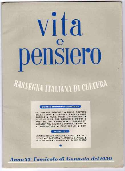 Vita e pensiero rassegna italiana di cultura - Annata 1950 …