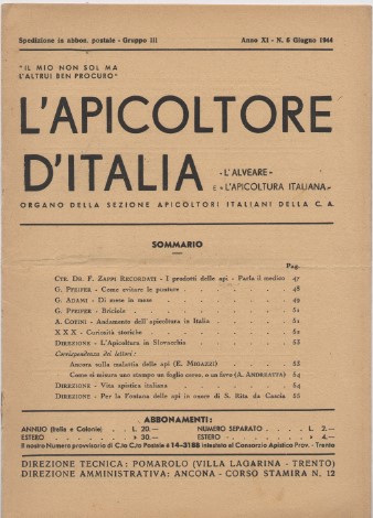 L'apicoltore d'Italia - Organo della sezione apicoltori italiani della C. …