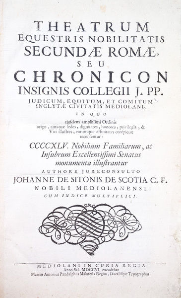Theatrum equestris nobilitatis secundae Romae, seu Chronicon insignis Collegii J. …
