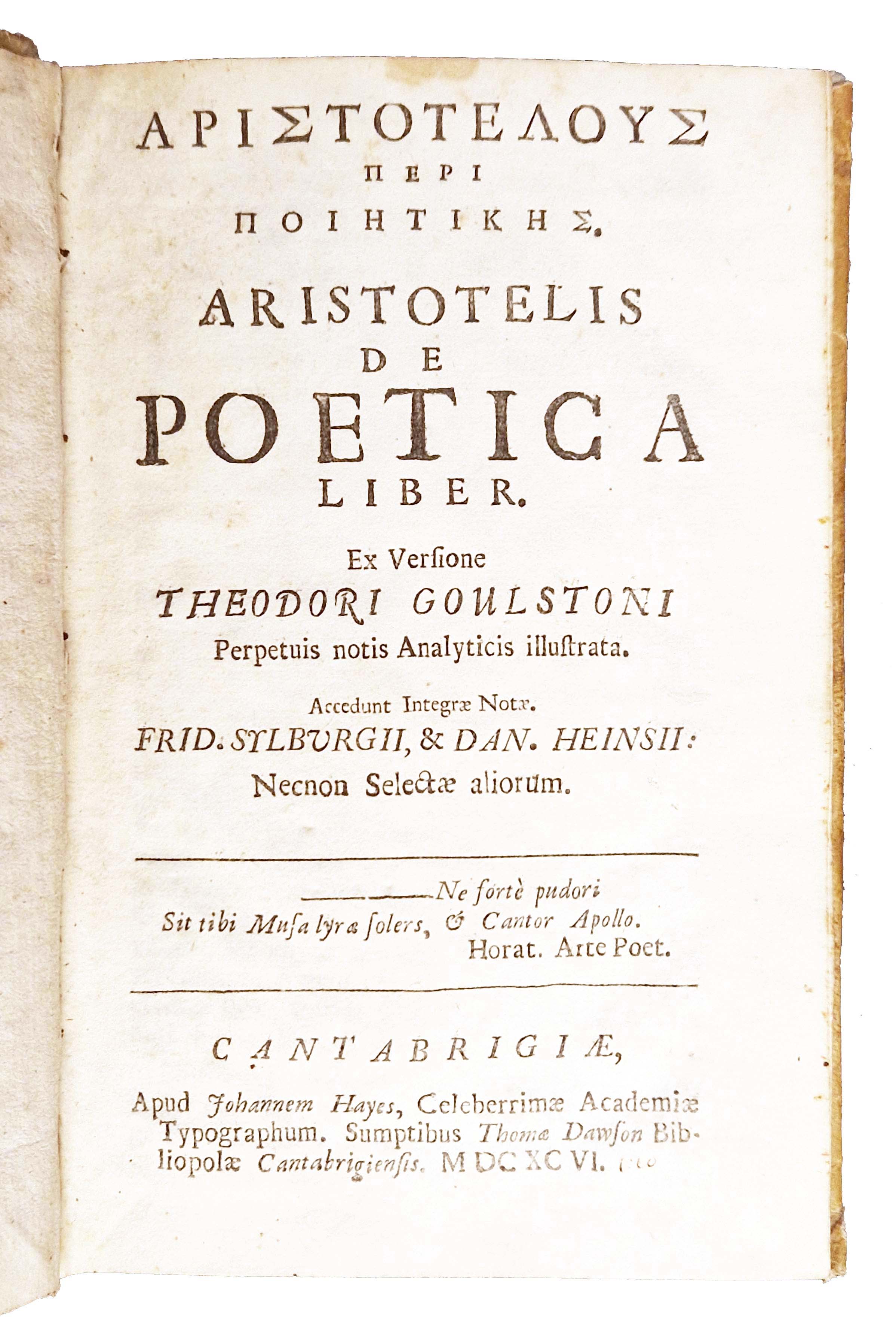 Aristotelous Peri poetikes. Aristotelis De poetica liber. Ex versione Theodori …