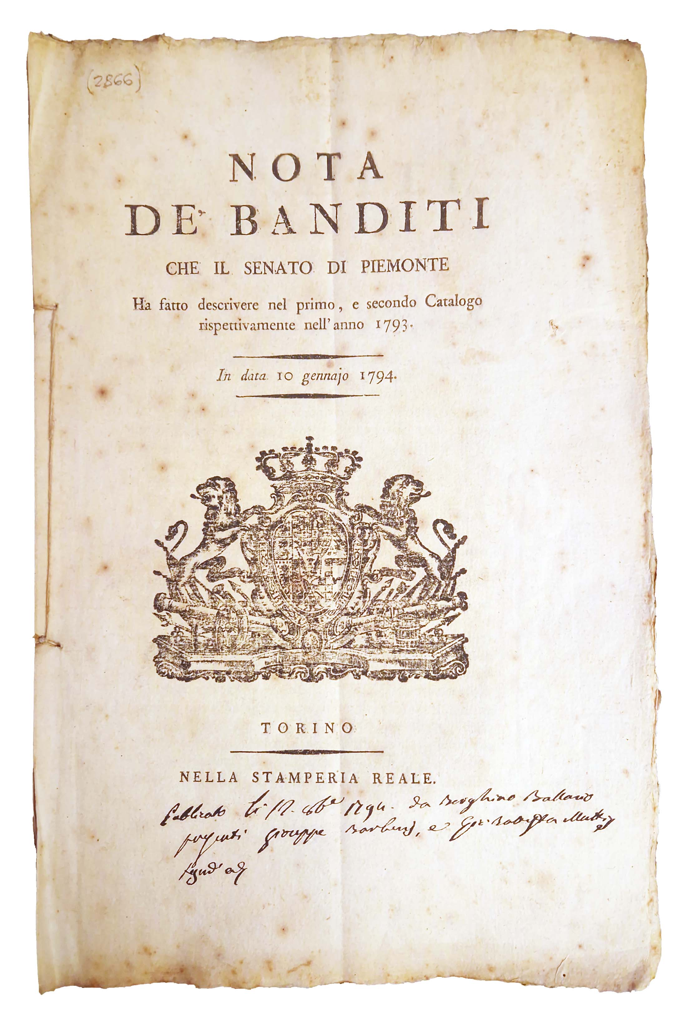 Nota de' banditi che il Senato di Piemonte ha fatto …