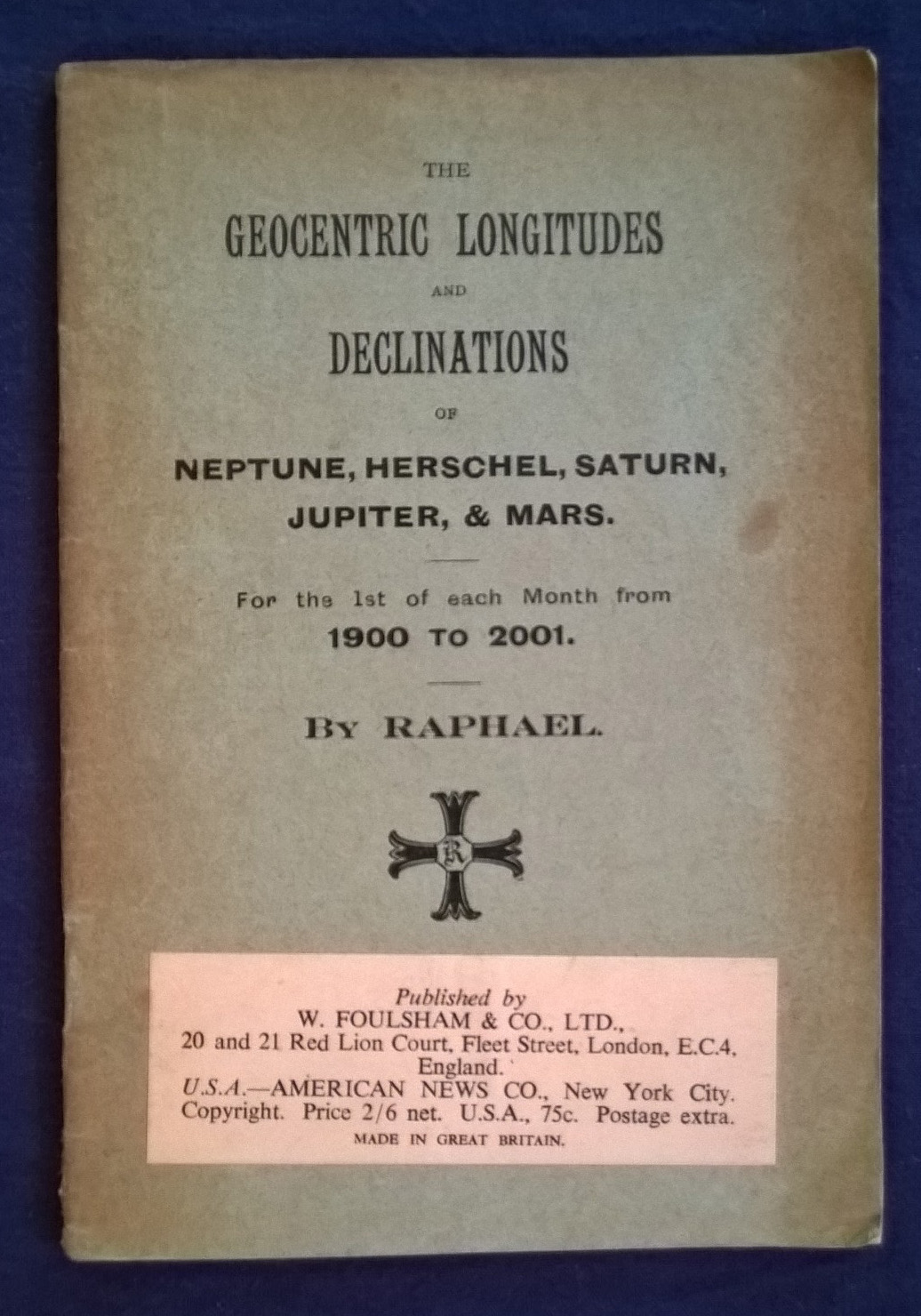 The Geocentric longitudes and declinations of Neptune, Herschel, Saturn, Jupiter, …