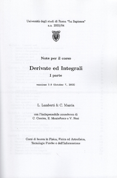 Derivate ed integrali. 1 e 2 parte. Versione 2.0