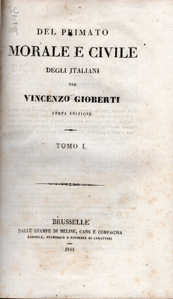Del primato morale e civile degli italiani. Terza edizione.
