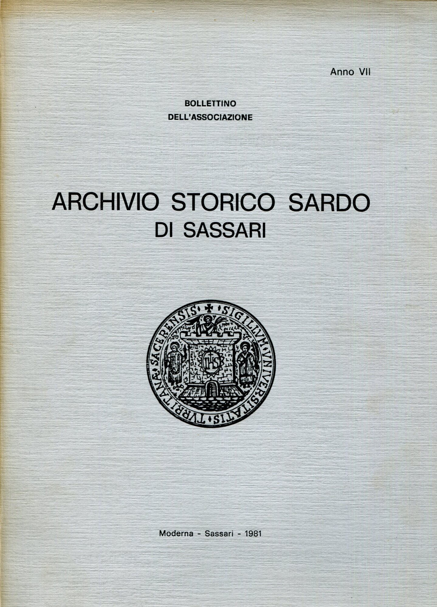 Archivio storico sardo di Sassari : bollettino dell'Associazion. Anno VII
