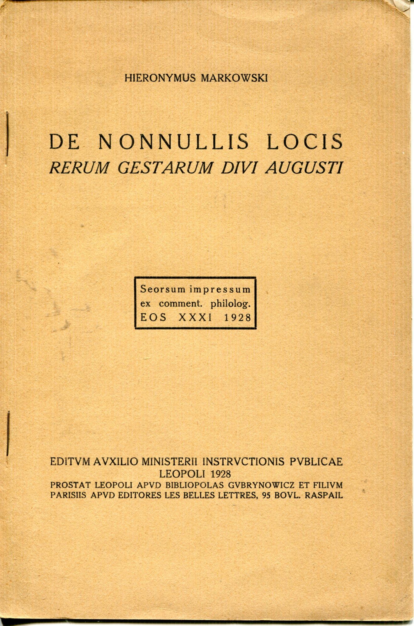 De nonnullis locis Rerum gestarum divi Augusti