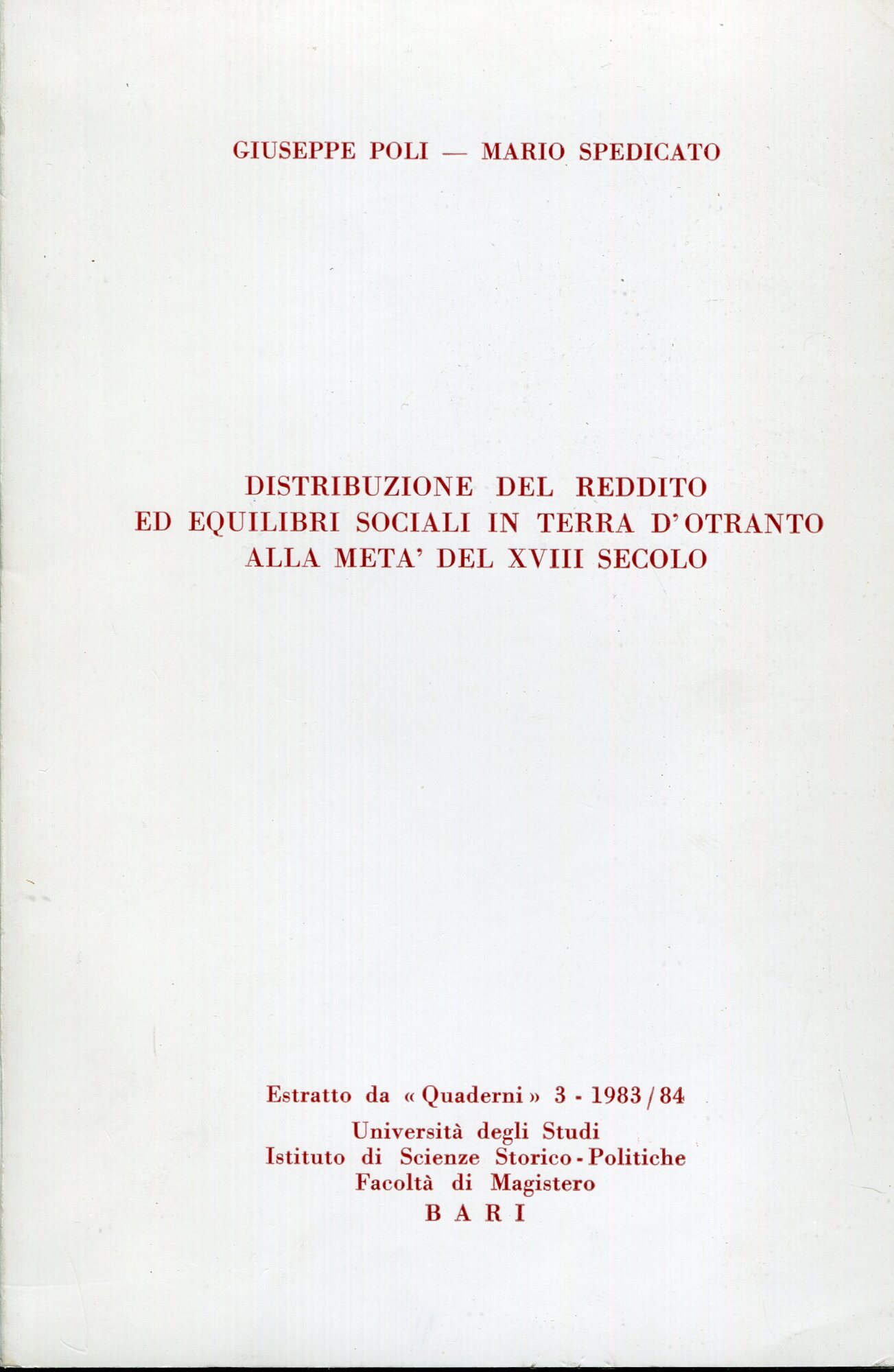 Distribuzione del reddito ed equilibri sociali in Terra d'Otranto alla …