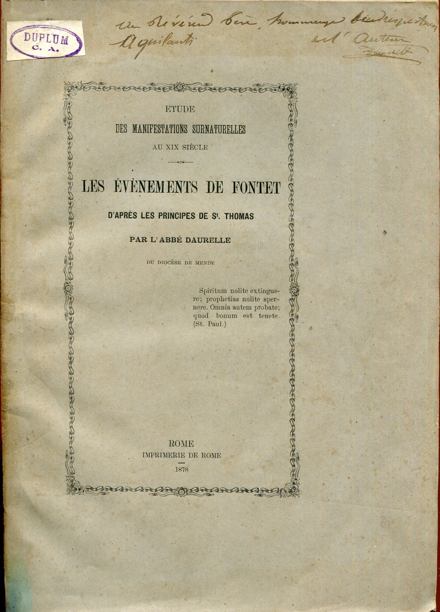 Etude des manifestations surnaturelles au 19e siècle. Les Evènements de …