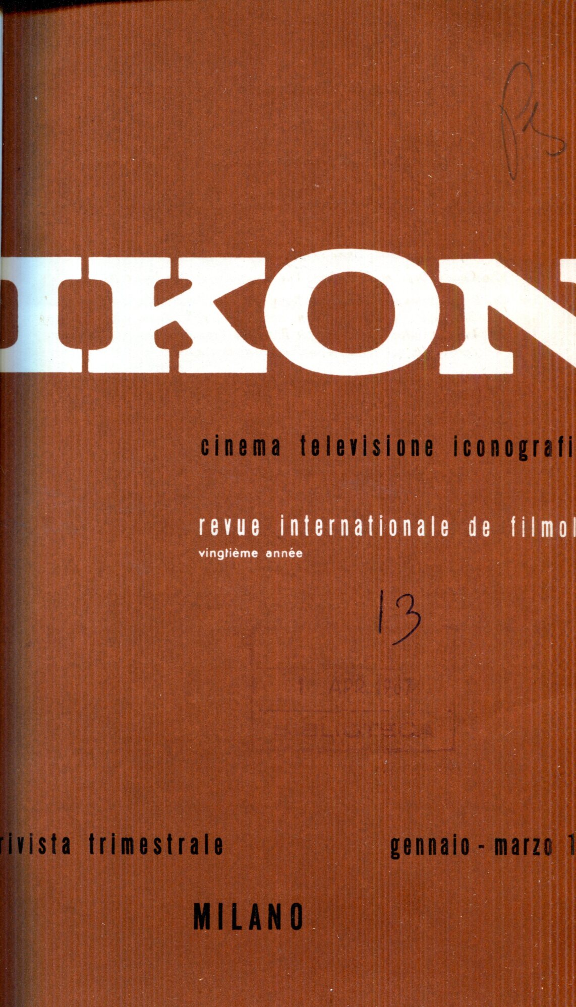 Ikon: Cinema, Televisione, Iconografia (Revue internationale de filmologie). Rivista trimestrale. …