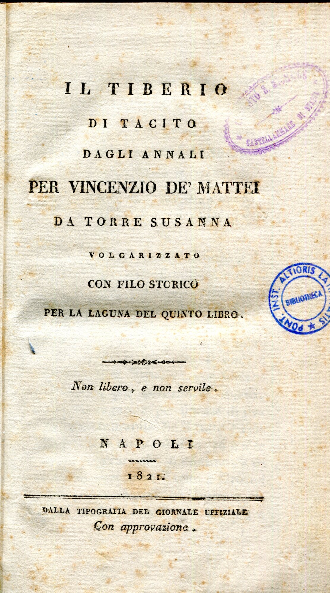 Il Tiberio di Tacito degli Annali per Vincenzo De' Mattei …