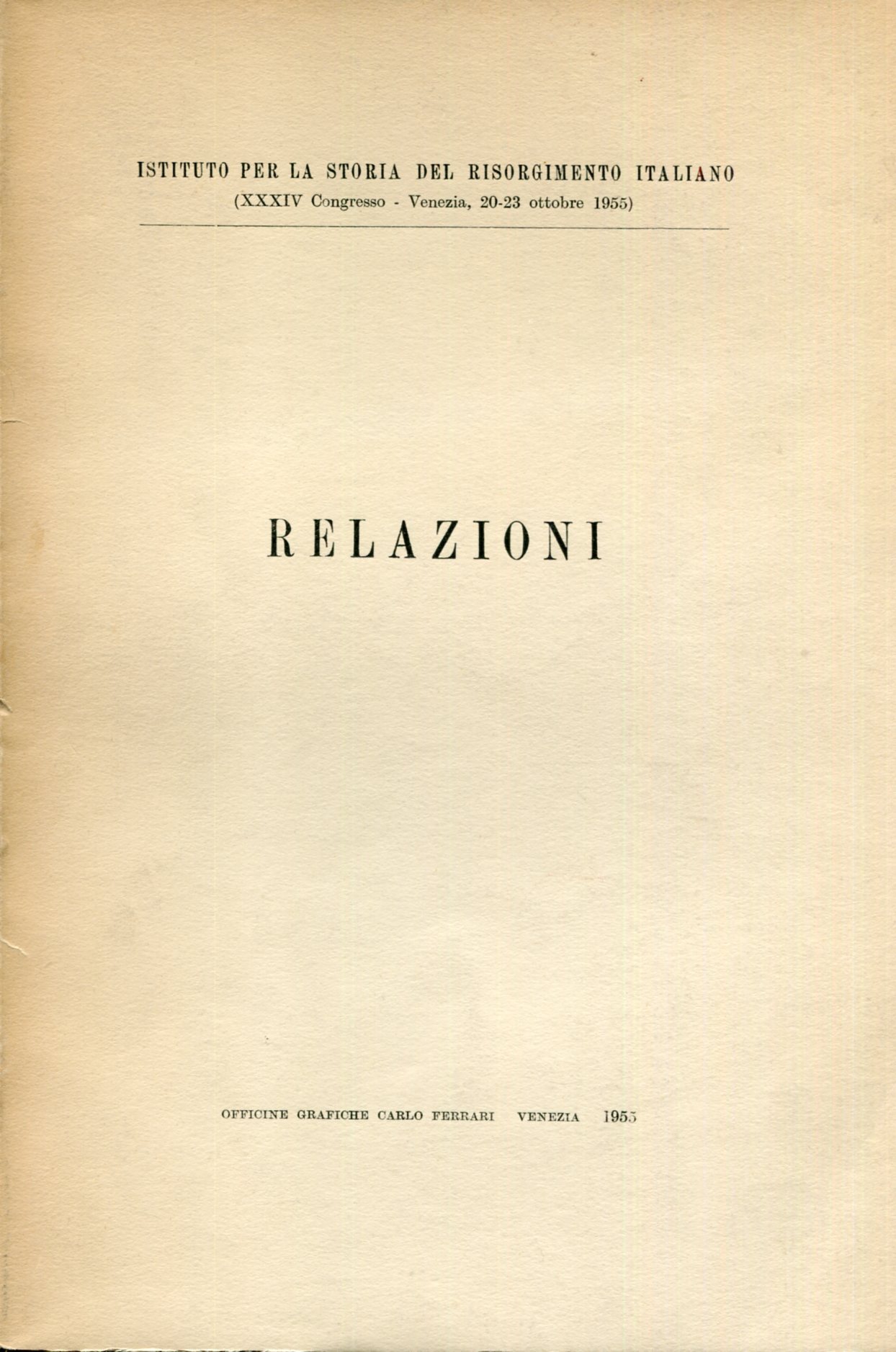 Istituto Storia Risorgimento Italiano Relazioni 1955