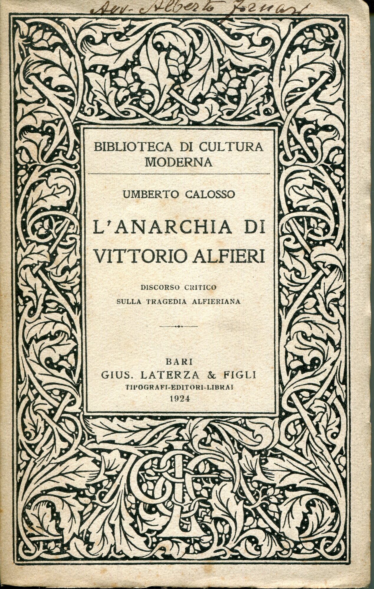 L'anarchia di Vittorio Alfieri : discorso critico sulla tragedia alfieriana