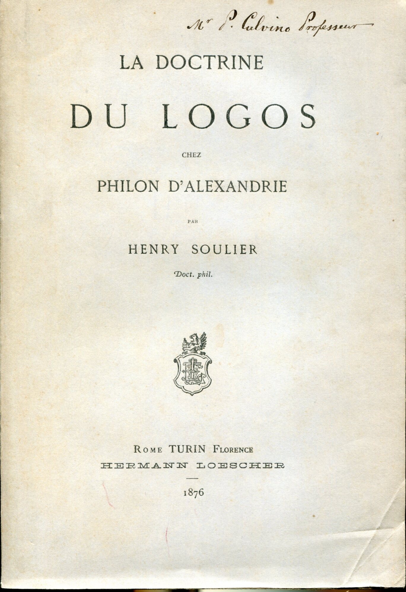 La doctrine du logos chez Philon d'Alexandrie