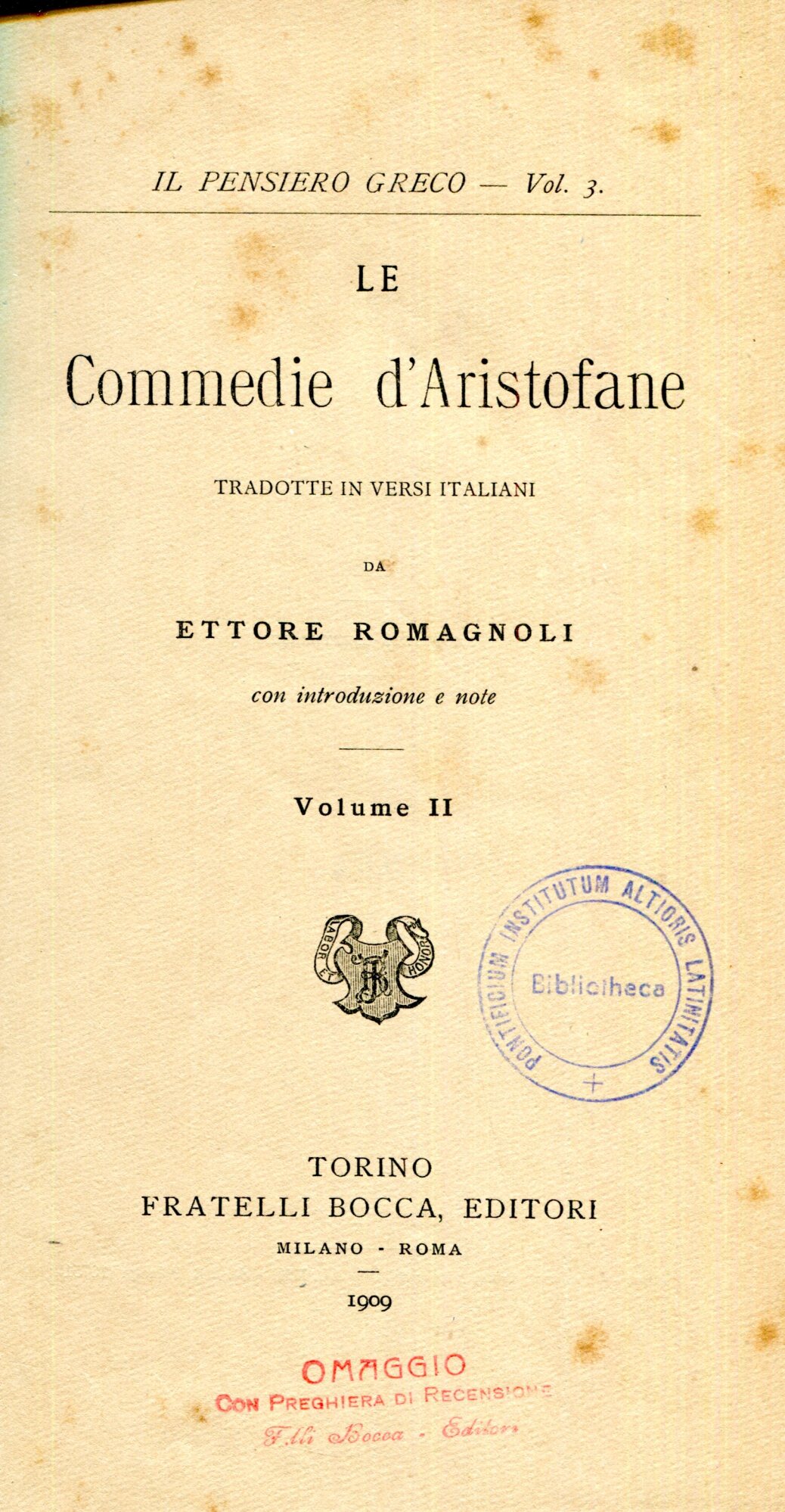 Le commedie di Aristofane tradotte in versi italiani da Ettore …