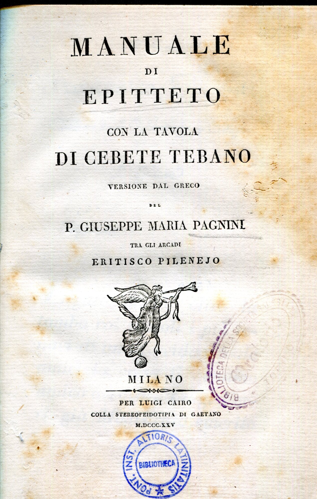 Manuale di Epitteto con la tavola di Cebete Tebano. Versione …