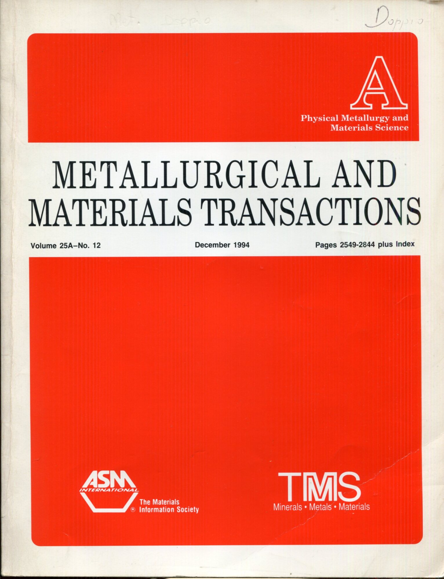 Metallurgical materials transactions, volume 25A, numero 12. December 1994. Physical …