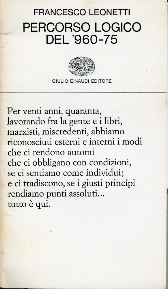 Percorso logico del '960-75 : poema