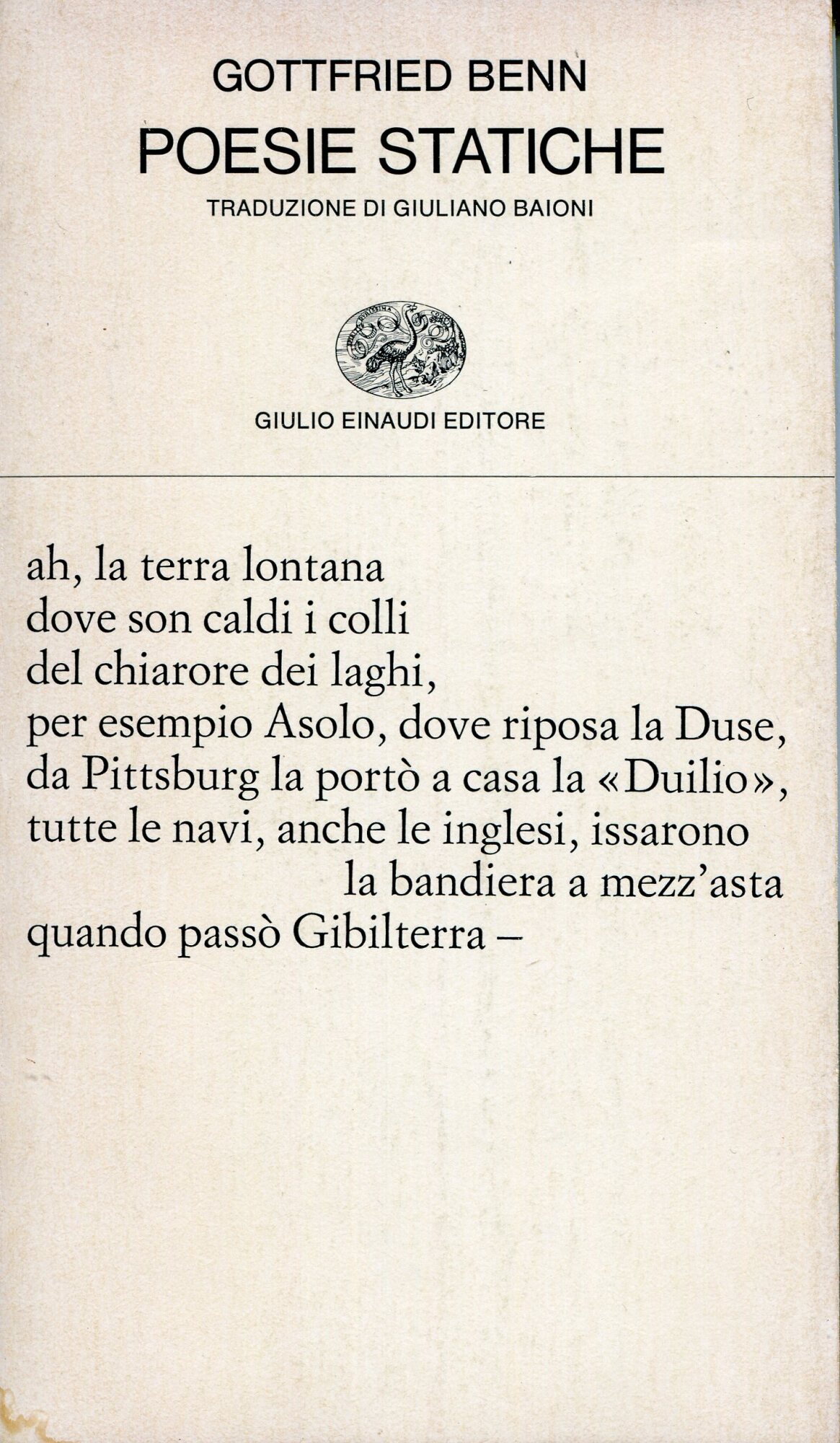 Poesie statiche. Introduzione e traduzione di Giuliano Baioni