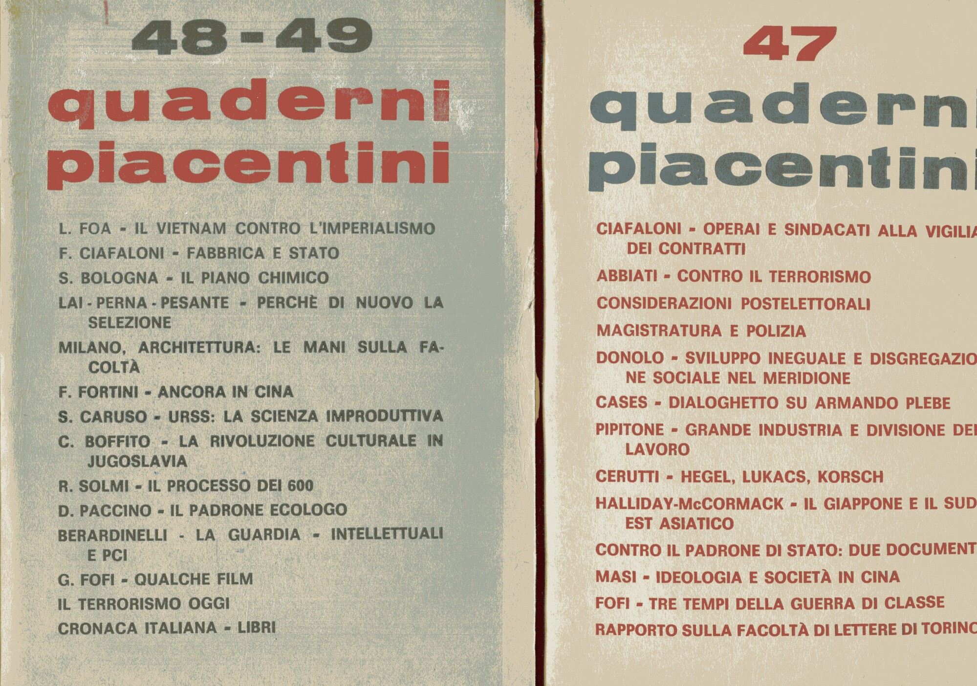 Quaderni piacentini. Periodico bimestrale. Anno XI, n. 47, Anno XII …