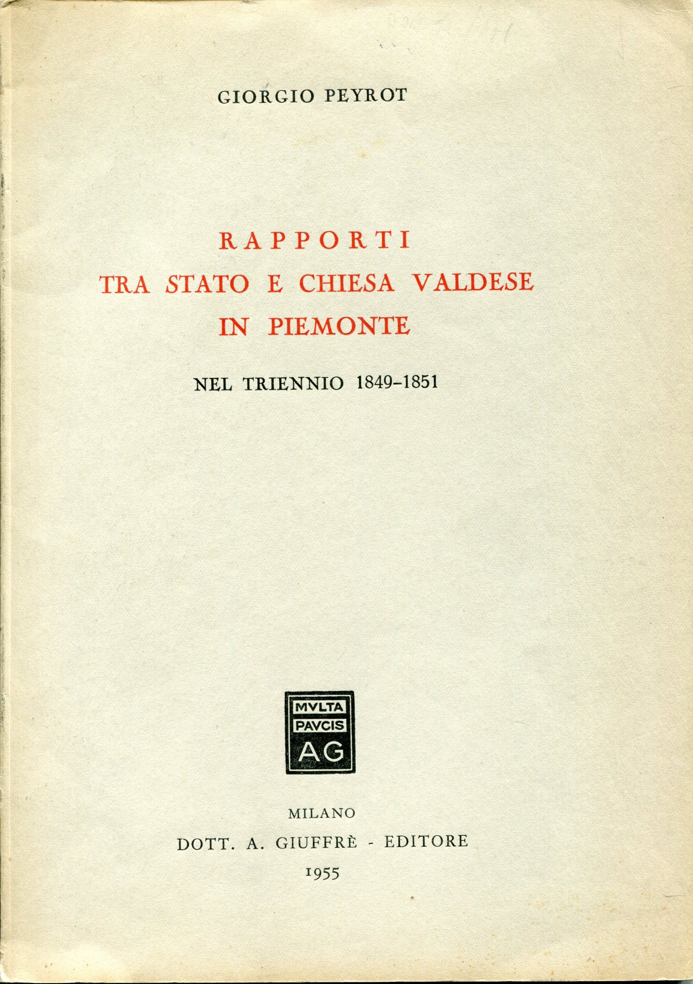 Rapporti tra Stato e Chiesa valdese in Piemonte nel triennio …
